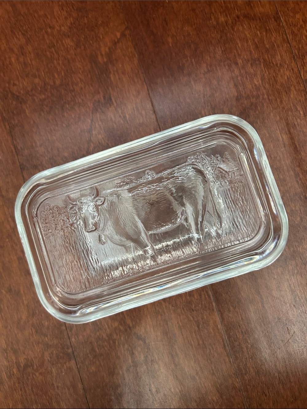 Vintage Arcoroc France Pressed Glass Butter Dish with Embossed Cow Lid